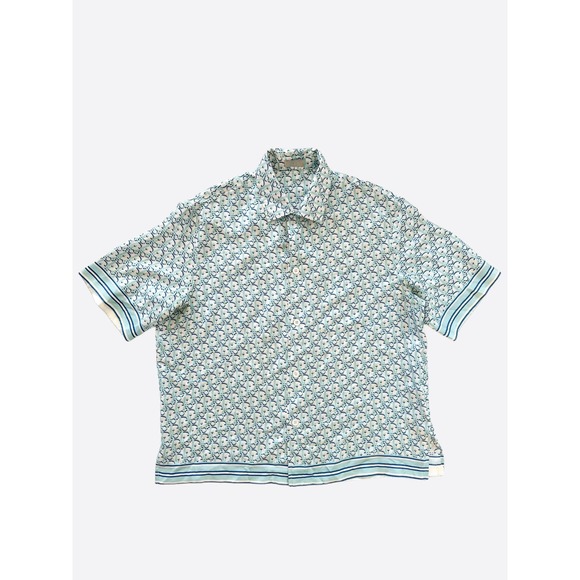 Dior Light Blue Pixel Oblique SIlk Button Up Shirt